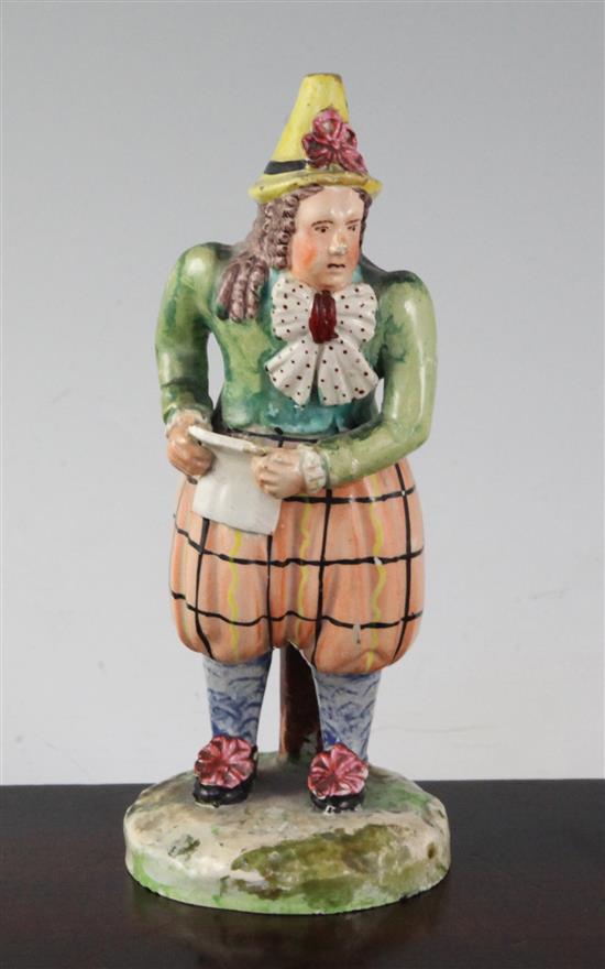 A Staffordshire pearlware theatrical figure of John Liston as Van Dunder, c.1820, 17cm